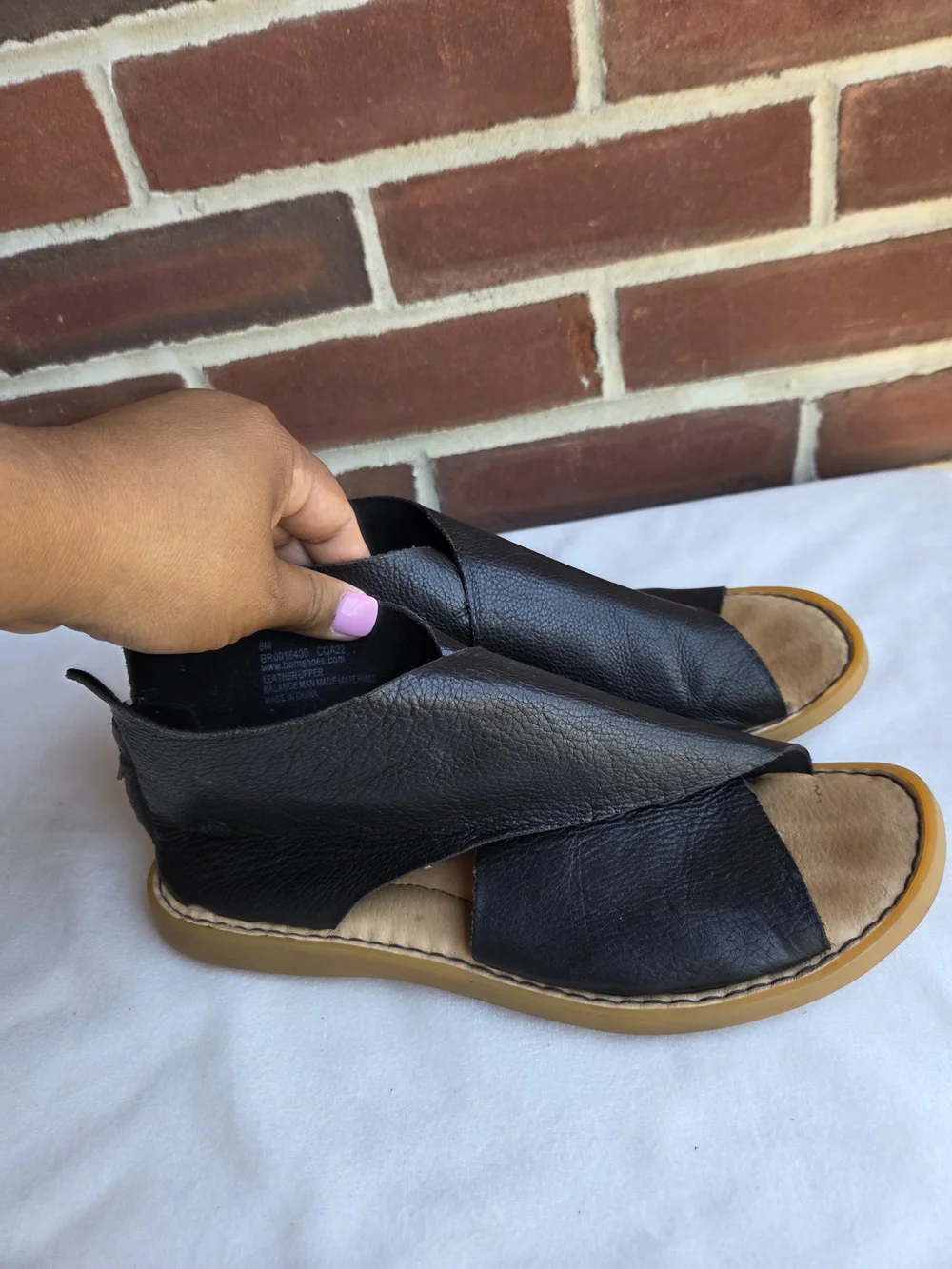 Børn Iwa Black Leather Back Zip Comfort Sandals Women’s Size 8 M